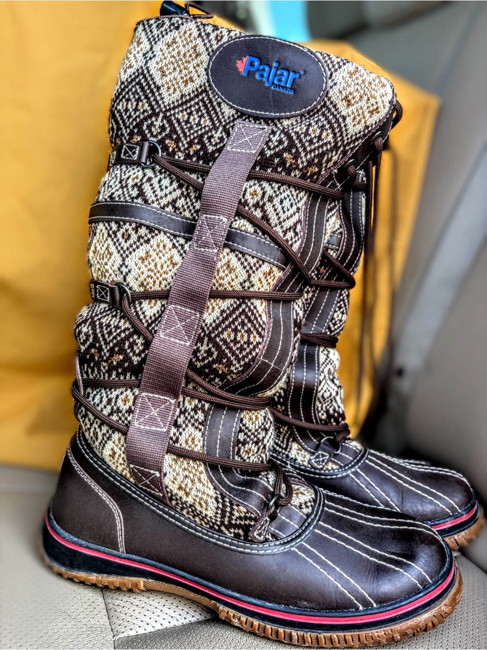 Pajar Brown and Cream Patterned Winter Boots